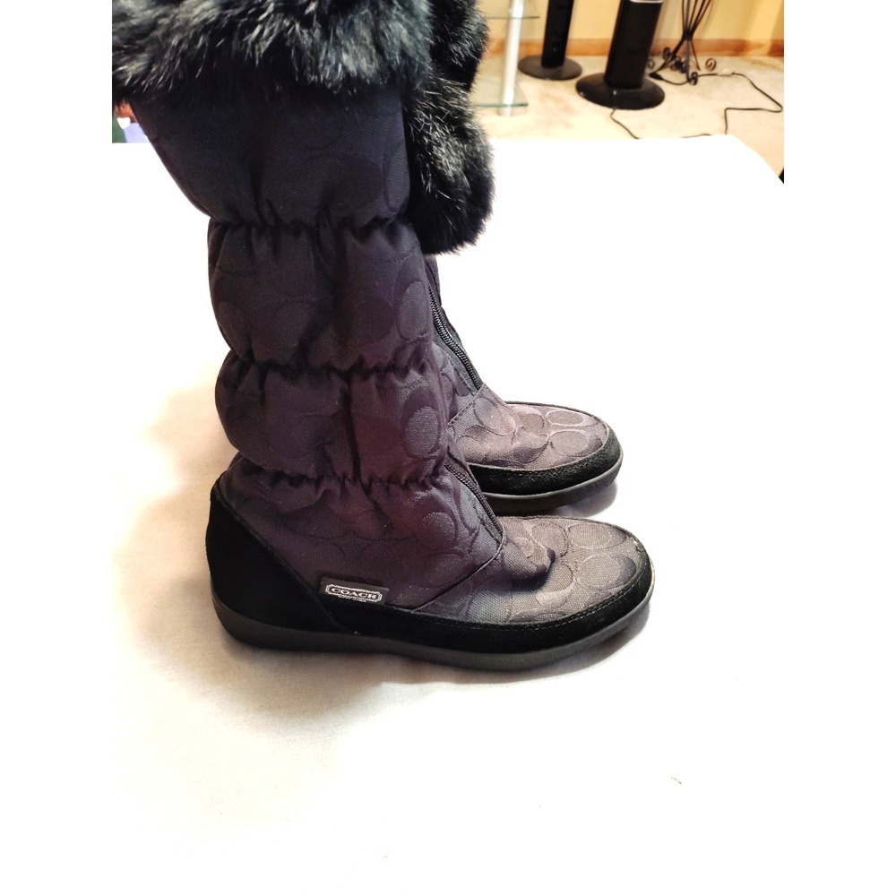 COACH Theona Signature Jacquard Rabbit Fur Winter Boots Goth Old Money Black 6B - Picture 6 of 13